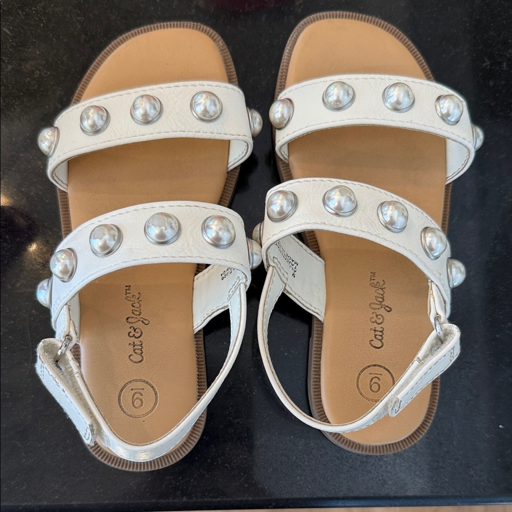Cat & Jack White Stud-Embellished Double Strap Slingback Sandals